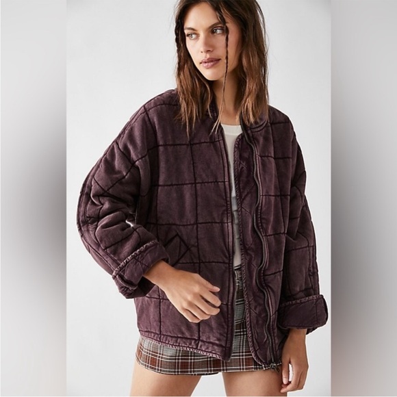 Free People Dolman Quilted Jacket Oversized Plum Purple Large L